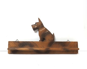 VTG Wood Scottie Dog Bar Towel Rack/ Made in Germany / Scottish Terrier Wall Decor