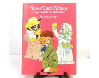 Three Little Kittens Paper Dolls Book / Vintage Tom Tierney Cat Art/ Uncut, 1986 Dover Publications