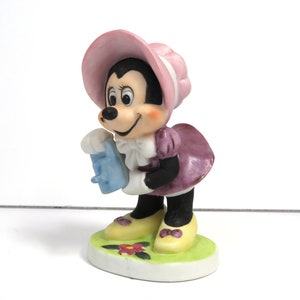 Disney Minnie Mouse Ceramic Figurine/ Gardener w Bonnet and Watering Can/ Vintage Disneyana Made in Taiwan
