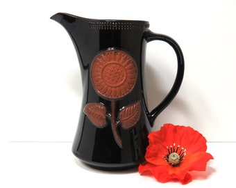 VTG Georges Briard Hartman Sunflower Pitcher/ 8” Retro Mid Century Modern/ Black and Terra Cotta Pottery