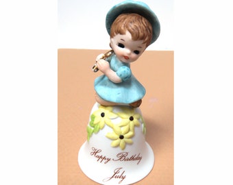 July Birthday Girl Vintage Bell/ GEORGE GOOD Porcelain Bisque Figurine Bell 3.5"