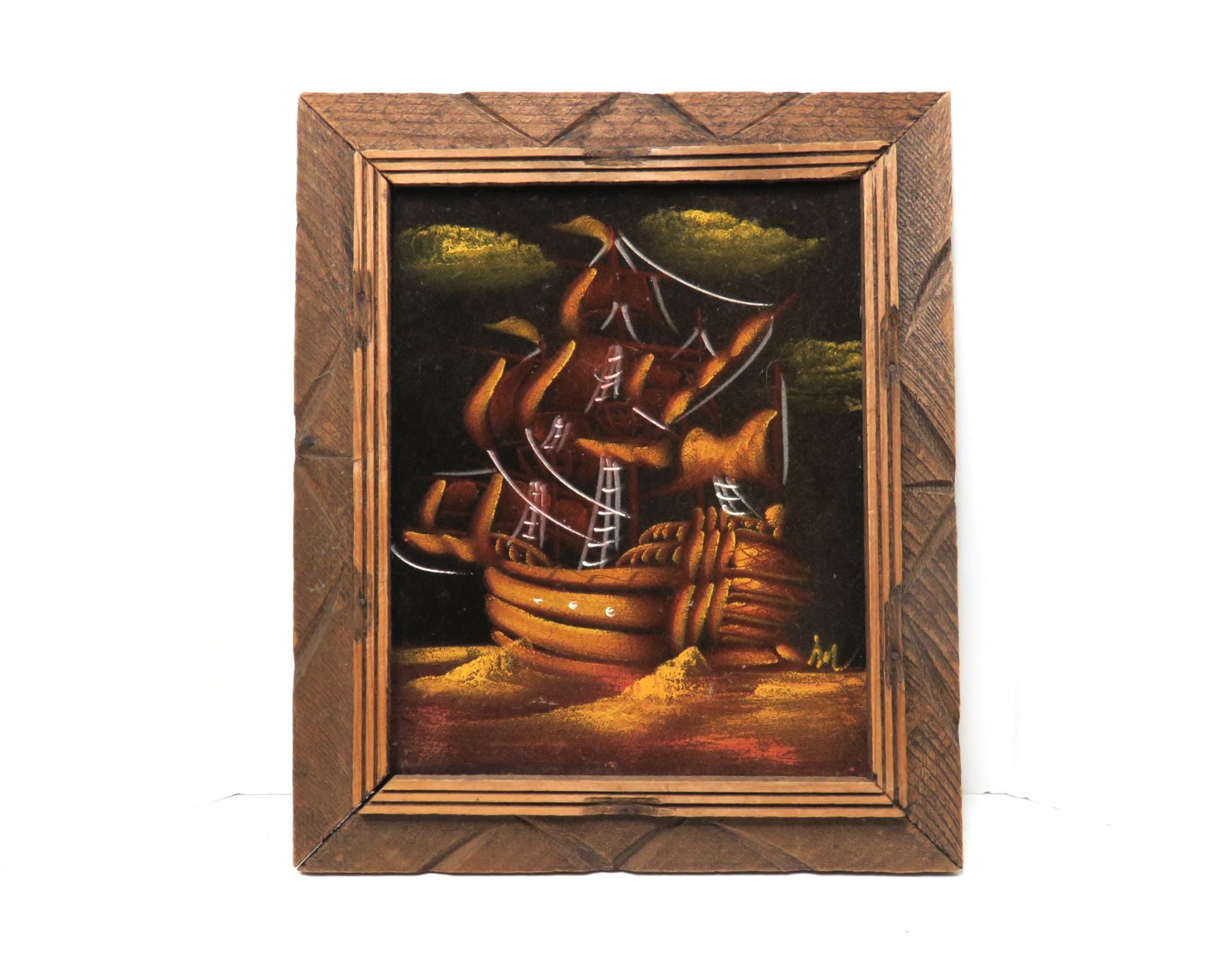 pa-puL さま専用✳︎70's art 油彩 油絵 キャンバス ヴィンテージ 大感謝セール】 さま専用✳︎70´s pa-puL art キャンバス 油絵