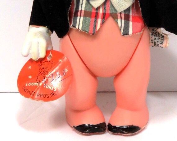 Dakin Porky Pig Vinyl Doll 1970 w Tag/ Vintage Warner Bros Looney