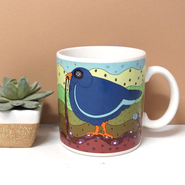 Taylor & Ng Early Birdie Mug/ Blue Birds and Worms Ceramic Coffee Cup 1981/ Made in Japan