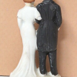 Antique Bride & Groom Cake Topper /1930 Ceramic Bisque Wedding Couple/ Small Vintage Figurine image 5