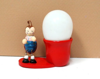 Ladybug Boy Vintage Egg Cup/ Cute  Erzgebirge Style Wood Folk Art Egg Holder