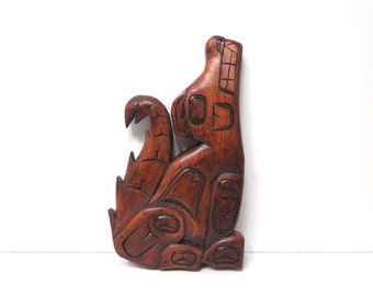 Hand Carved Wolf Wood Wall Plaque/ Frank George Williams/ Pacific Northwest Indigenous Art First Nations