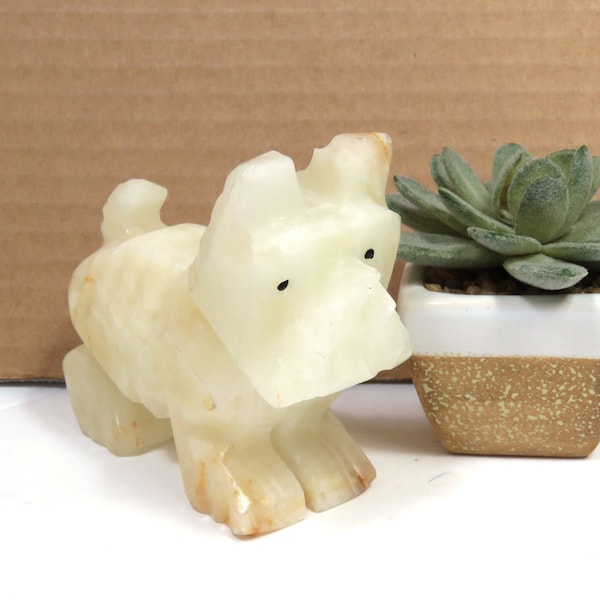Vintage Onyx Scotty Dog Figurine/ Carved Stone Scottish Terrier/ Folk Art Carving Made in Mexico