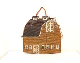 Barn Art Tile by Victoria Littlejohn, VTG Studio Pottery Stoneware Wall Hanging or Trivet