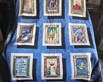 Vintage Christmas Quilt/ 12 Days of Christmas Pieced Coverlet Holiday Blanket