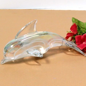 Art Glass Dolphin Iridescent Sculpture/ Hawaii Pele's Glass/ Paperweight Figurine Porpoise
