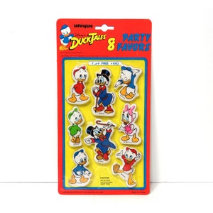 Duck Tales Set of 8 Puff Pins Party Favors/ Vintage NOS Mint on Card/ Walt Disney Cartoon Series, Scrooge McDuck