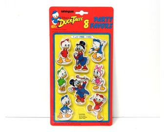 Duck Tales Set of 8 Puff Pins Party Favors/ Vintage NOS Mint on Card/ Walt Disney Cartoon Series, Scrooge McDuck