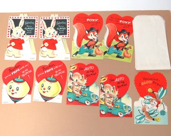 Vintage Die-cut Valentines Lot/ 9 Unused School Valentine's Day Cards w Envelopes/ 2 Teacher Cards!