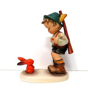 VTG Goebel &#39;Sensitive Hunter&#39; Hummel W. Germany Porcelain Figurine 6/0 Boy & Bunny