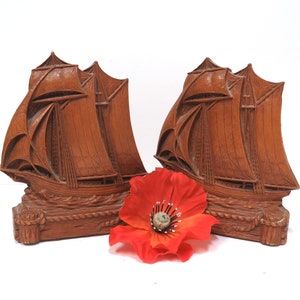 Vintage Sailing Ship Book Ends/ Vintage Syroco Nautical Bookends Pair
