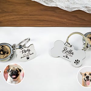 Engraved Pet Fur Keepsake Keychain, Metal Tag with Custom Text & Portrait, Fur Holder Charm for Pet Hair, Memory Jewelry for Pet Owners