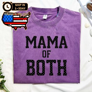 Camisa xadrez "Mamãe de Ambos", camisa "Boho Mama", camiseta vintage de algodão lavado, camisa universitária com letra "Mamãe", presente para o Dia das Mães, presente para novas mães