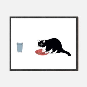 Tuxedo Cat Art Print | Cartoon Cat Digital Download | Printable Wall Art  | Pet Portrait Wall Decor | Cat Lover Gift | Minnesota Local Art