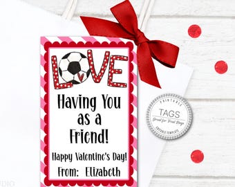 Adorno para San Valentín con temática de fútbol, etiquetas para bolsas de regalos del equipo, descarga instantánea