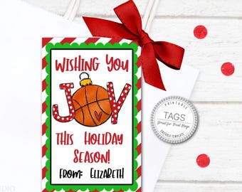 Printable Basketball Christmas Gift Tags, Editable Holiday Treat Bag Toppers (Digital Download)