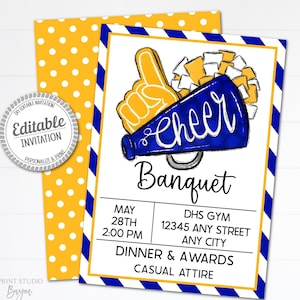 Printable Cheer Banquet Invitation, Editable Cheer Flyer Template, Year-Round Cheer Events, Team Party, Cheer Squad Colors with Yellow Gold