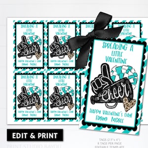 Printable Spreading a Little Valentine Cheer Tags, Editable Cheer Birthday Favor Tags, Cheer Competition Tags, Template