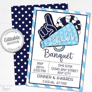 Printable Cheer Banquet Invitation, Editable Cheer Flyer Template, Year-Round Cheer Events, Cheer Squad Colors with Navy Accent Color