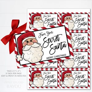 Printable Secret Santa Gift Tags: Editable Christmas Holiday Template (PDF Download)