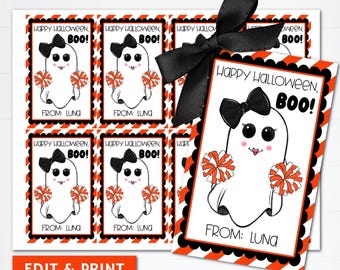 Printable Halloween Cheer Gift Tags: Editable Squad Colors (PDF Template)