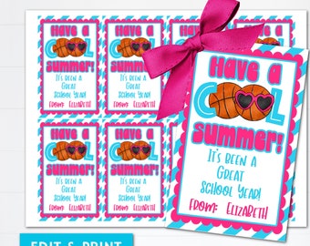 Basketball End of Season Treat Tags, Editable Printable (PDF)