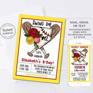Printable Softball Birthday Party Invitation, Party Reminder E-invite ...