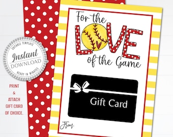 Softball Printable Gift Card Holder, Coach Appreciation, Instant Download