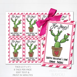 Afdrukbare gratis knuffels Cactus Valentijn cadeaukaartjes, kaarten, Cactus Valentijn bedankkaartjes, grappige collega's cadeaukaartjes, stickers, bewerkbare sjabloon