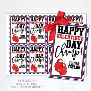Etiquetas de regalo para el día de San Valentín, tarjetas de boxeo, fiesta de San Valentín, calcomanías, plantillas editables e imprimibles