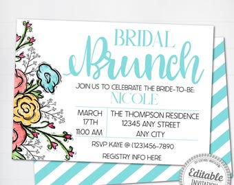 Printable Bridal Brunch Invitation | Floral Bridal Shower Invite Template | Editable Digital Download