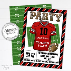 Printable Football Birthday Party Invitation, Editable Football Birthday Invitation, Red and Black Football Birthday Invitation, Template