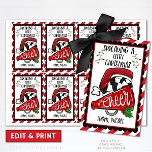 Printable Spreading a Little Christmas Cheer Tags, Editable Christmas Cheer Treat Bag Tags, Cheer Squad Christmas Gift Tags, Template