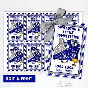 Printable Spreading a Little Competition Cheer Tags, Editable Cheer Competition Tags, Cheer Squad Gifts, Gray Squad Colors, Template