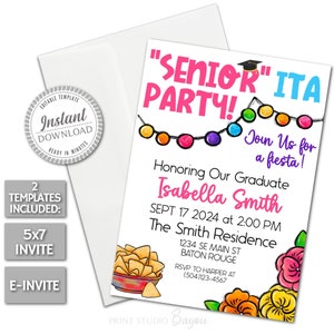 Editable &quot;Senior&quot;ita Graduation Party Invitation, Grad Party E-Invite, DIY Graduation Invites, Fiesta Themed Grad Party, Template, Printable