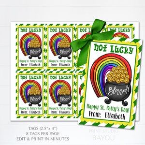 Not Lucky Blessed Gift Tags, St. Patty&#39;s Day Favor Tags, Cards, Stickers, St. Patrick&#39;s Day Party Tags, Printable, Editable Digital Template