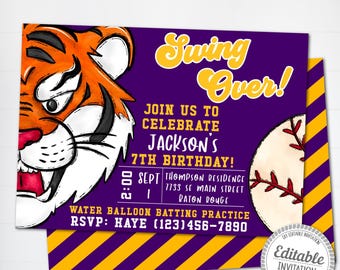 Baseball Birthday Party Invitation, Tiger Theme, Printable & Text Invite, Instant Download