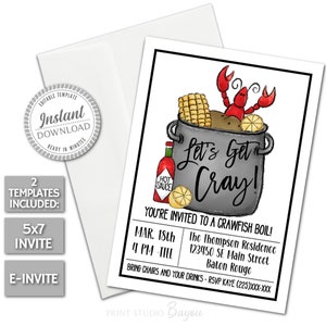 Printable Crawfish Boil Invitation, Editable Crawfish Boil Invitation, Crawfish Boil Text Invite, Template, Instant Download