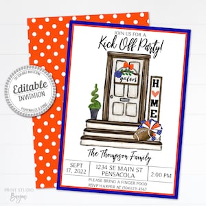 Printable Football Kick Off Party Invitation, Football Watch Party Invite, Couples Shower Invite, Digital Invite, Editable, Blue and Orange
