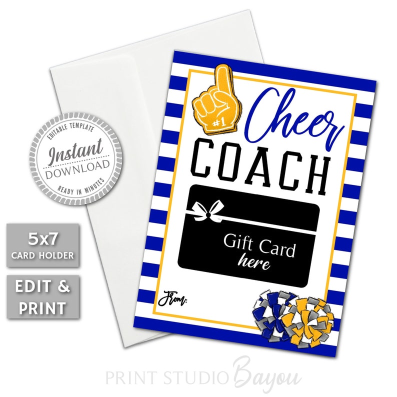 PRINTABLE 1 Cheer Coach Gift Card Holder, Coaches Gift, Christmas Gift ...