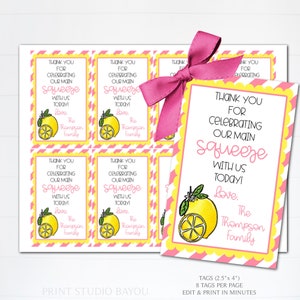 Étiquettes imprimables de faveur de compression principale, étiquettes d&#39;anniversaire modifiables de citron, étiquettes de sac de régal sur le thème de citron, téléchargement immédiat, modèle