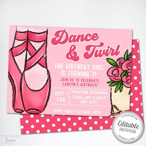 Printable Dance Birthday Party Invitation, Ballet Birthday Party Invite, Dance Party Invite, Ballerina Birthday, Editable Template, Digital
