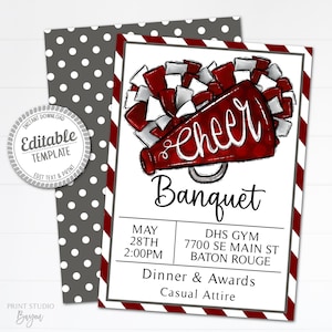 Printable End of Season Cheer Banquet Invitation, Editable End of Season Cheer Party Invite, Maroon & Gray Cheer Banquet Flyer, Text Invite