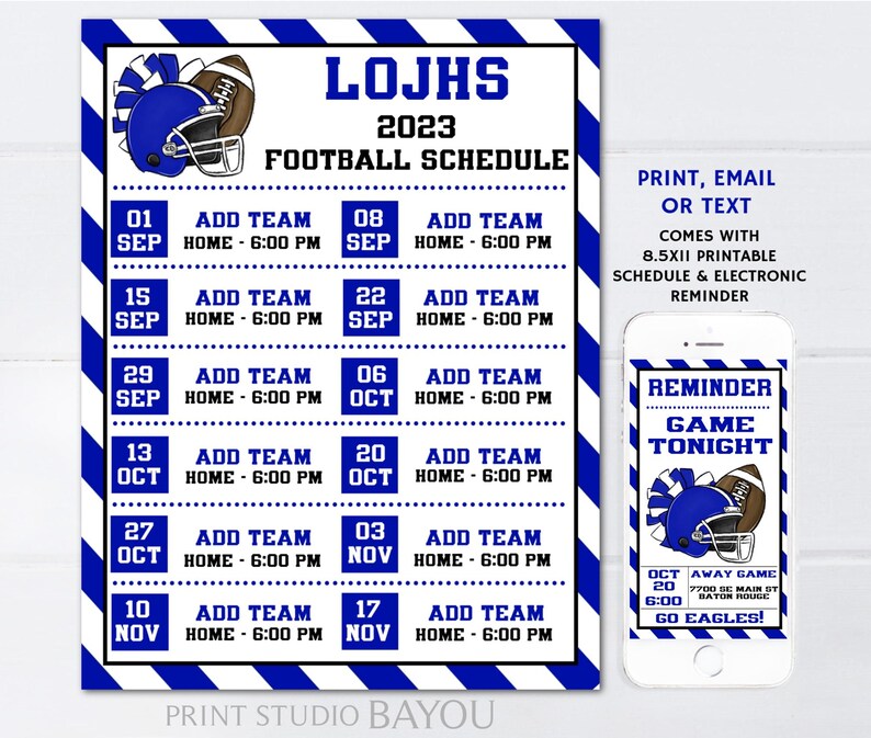 Customizable Football Schedule: Game Day Reminder (digital Template) - Etsy