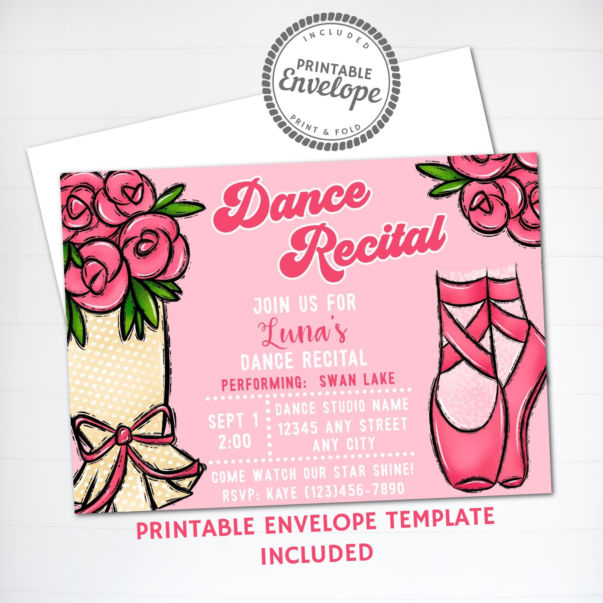 Ballet Recital Printable Invitation, Ballerina Birthday, Smartphone ...